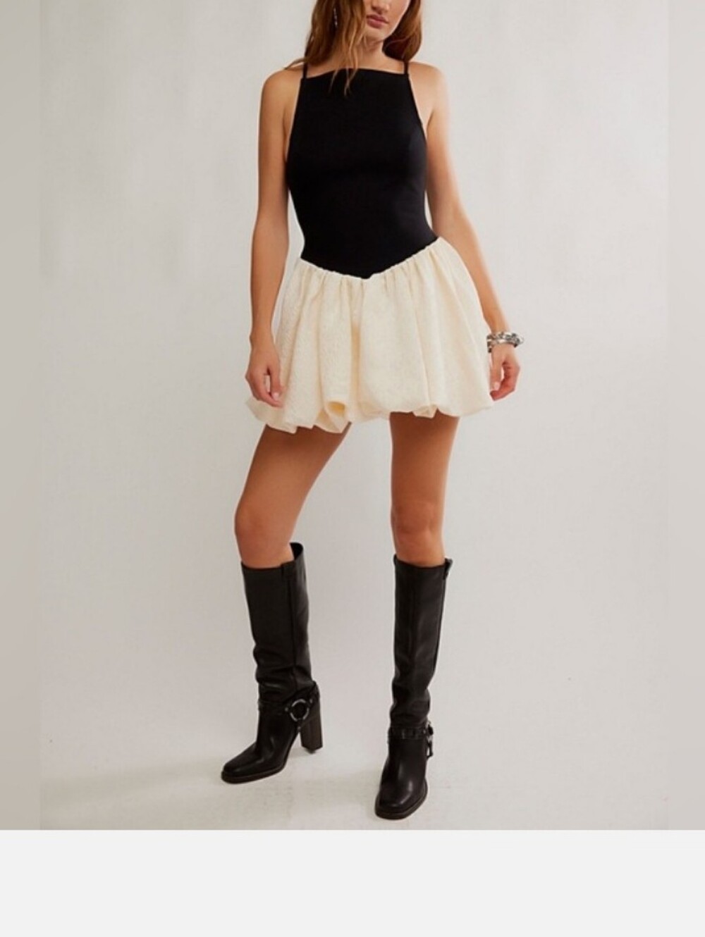 Free People Tinsel Kiss Cream Bubble Mini Skirt Dress NEW